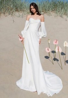 Свадебное платье К 0515-M69615. С прямой юбкой, длинное без шлейфа.