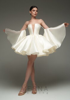 Свадебное платье Эйприл крем-V69823. С пышной юбкой, короткое без шлейфа.