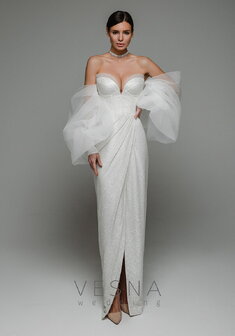 Свадебное платье Джессика Вайт-V70127. С прямой юбкой, длинное без шлейфа.