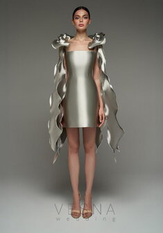 Вечернее платье Вероник Грей-V70699. С прямой юбкой, короткое без шлейфа.