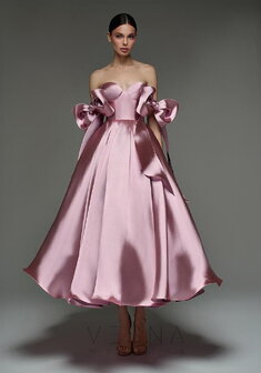 Вечернее платье Принцесс Миди Пион-V70701. С пышной юбкой, длинное без шлейфа.