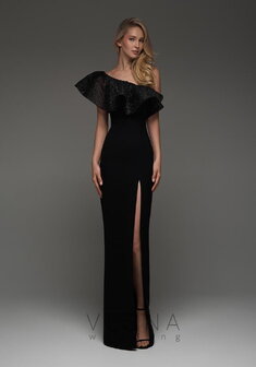 Вечернее платье Берти Нуар-V70752. С прямой юбкой, длинное без шлейфа.