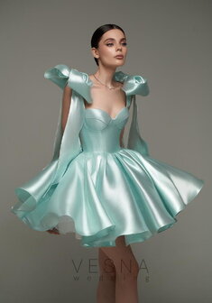 Вечернее платье Принцесс Блю Перл-V70792. С пышной юбкой, короткое без шлейфа.