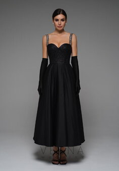 Вечернее платье Аура Нуар-V70876. А-силуэт, длинное без шлейфа.