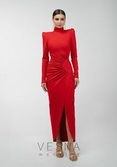 Вечернее платье Рейчел Рэд-V70886. С прямой юбкой, длинное без шлейфа.